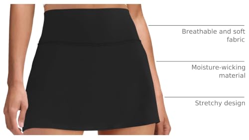 Women's High Waisted Tennis Skort with Pocket - Black, Small