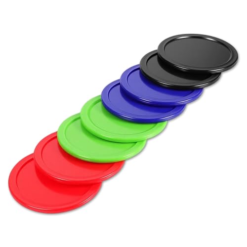 Air Hockey Pucks Set - 8 Durable 2.5 Inch Pucks in Black, Red, Green, Blue