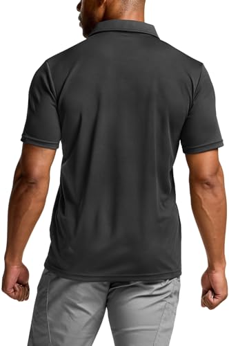CQR Men's Large Black Quick Dry Tactical Polo Shirt - Breathable Outdoor Golf & Activewear