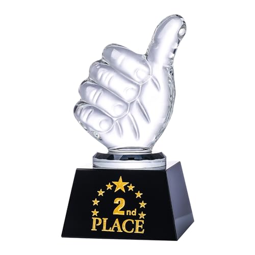 LONGWIN 2nd Place Trophy Set with Glass Thumbs Up Award for Sports & Parties