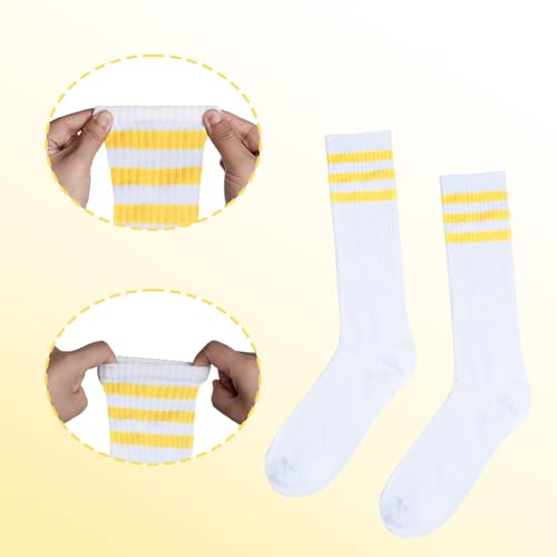 5-Piece 80s Striped Sweatbands and Socks Set - Yellow & White