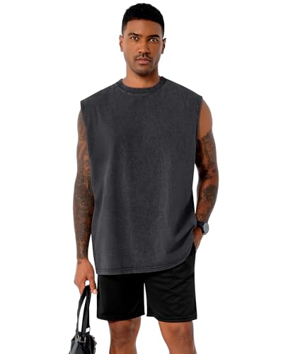 Men's Loose Sleeveless Acid Wash Tank Top - Black - Small