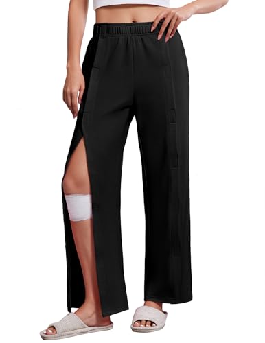 Deyeek Tear Away Pants for Women Post Knee Hip Leg Surgery Recovery Large Black