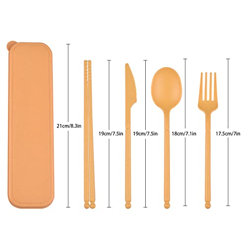 Camping Utensil Set with Case - Yellow & Blue Portable Cutlery