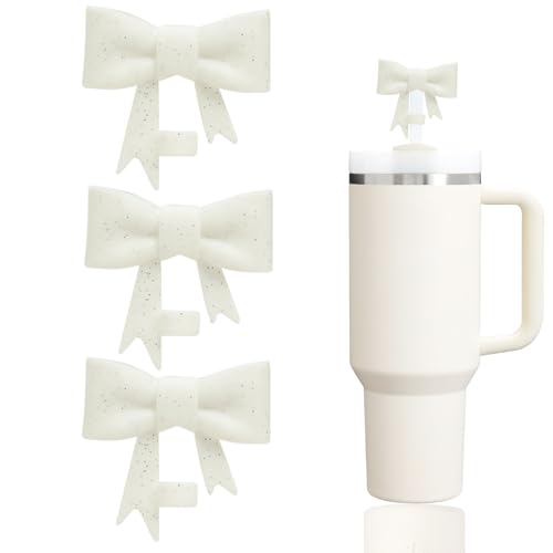 3 Pcs Glitter Beige Bow Straw Covers for Stanley Tumblers