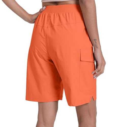 Rrosseyz Women's Hiking Cargo Shorts with Pockets, Quick Dry, 9" Inseam, Large, Orange