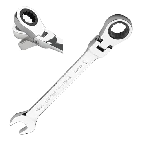 MAXPOWER 13mm Flexible Gear Wrench, Industrial Grade Ratchet Combination Spanner, Forged Heat-Treated Cr-V Steel 12 Point Flex-Head, Metric
