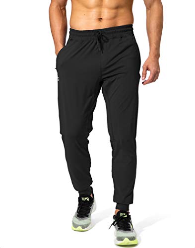Men's Athletic Sweatpants with Zipper Pockets - Medium Black