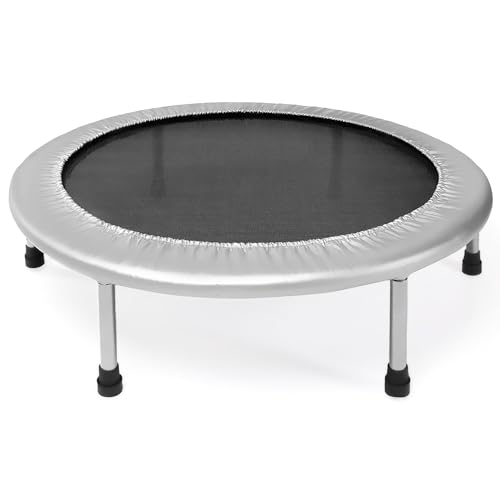 36-Inch Foldable Mini Trampoline with Workout App - Silver