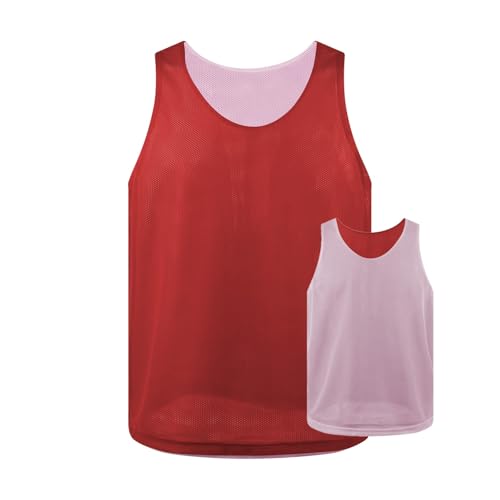 TOPTIE Reversible Training Vest - Two Sides Football Jersey, Large Red/White