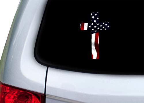 USA Flag Cross Decal Sticker - 3x5 Inch Vinyl Bumper Sticker