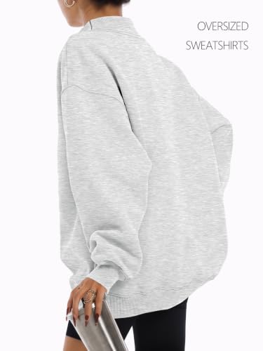 Oversized Mock Neck Sweatshirt - Medium Grey - Casual Fall Outfit