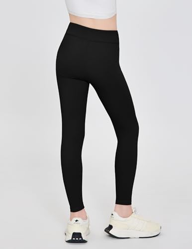 Girls High Waisted Athletic Leggings - Black, 11-12 Years
