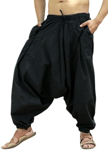 SARJANA Men's Cotton Harem Yoga Baggy Genie Boho Pants Free Size Black 1