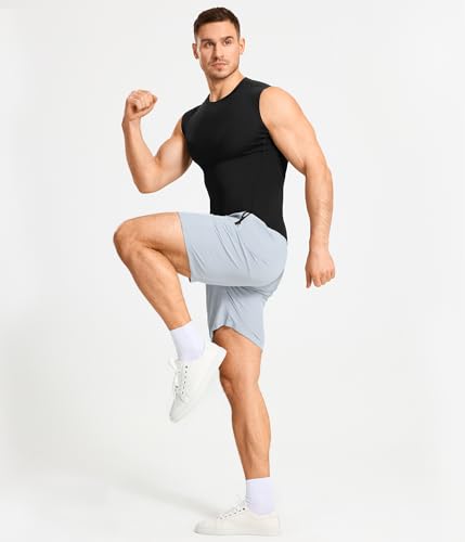 Eleady Men's Compression Tank Top 2-Pack Workout Sleeveless Base Layer Black & White Large