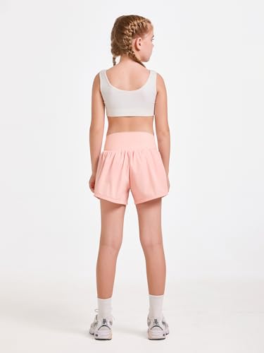 Girls High Waisted 2-in-1 Athletic Shorts Pink 11-12 Years by Haloumoning