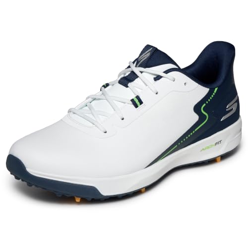 Golf Shoes for Men - Waterproof Spiked Elite Vortex Rival - White/Navy / 10.5