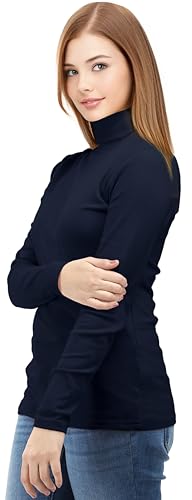 Slim Fit Turtleneck Top for Women - Blue, Large