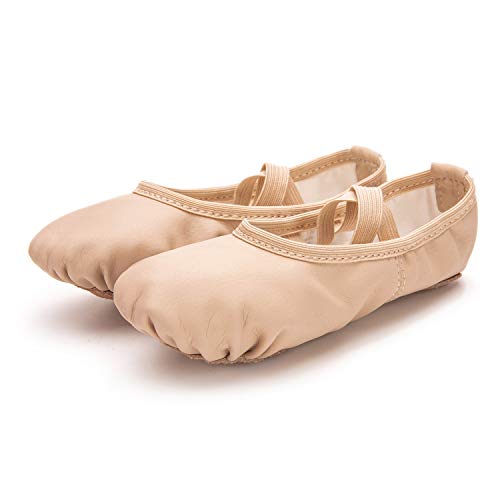 Ballet Shoes for Girls & Toddlers - Leather Yoga Slippers, Size 1.5 Little Kid / Nude