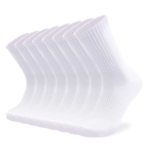 Men's Athletic Crew Socks - Cushioned for Running & Gym - White 12-14