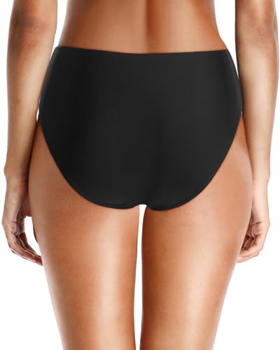 Daci Women's Mid Rise Full Coverage Bikini Bottom - Large Black Swimwear