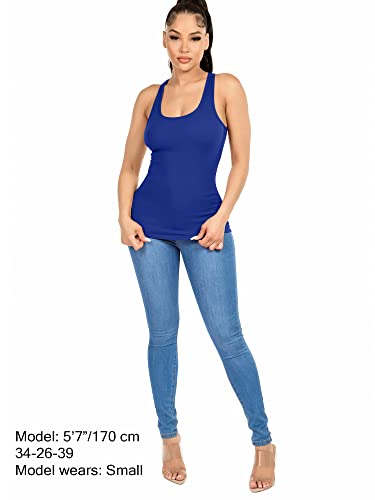 Cotton Ribbed Racerback Tank Top for Women - Small Royal Blue