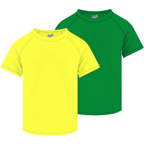 Boys Rash Guard Swim Shirt - Short Sleeve, UPF 50, Green & Yellow, 3T