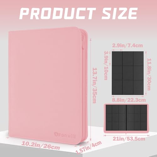 Premium 9-Pocket Trading Card Binder - 360 Capacity, Waterproof, Pink