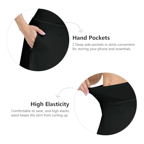 KGKE Women’s Midi Skirt with Built-In Skorts - 2 Pack (Black & Navy), Large