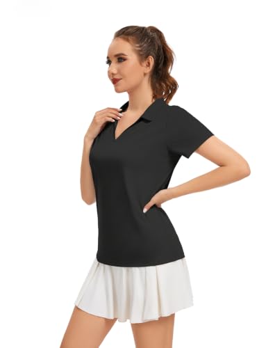 Quick Dry Women's Polo Shirt - Short Sleeve, UPF 50+, Large Black