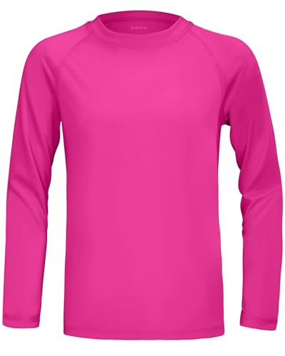 Boys UPF 50+ Rash Guard Swim Shirt - Long Sleeve Sun Protection - Rose Pink / Small