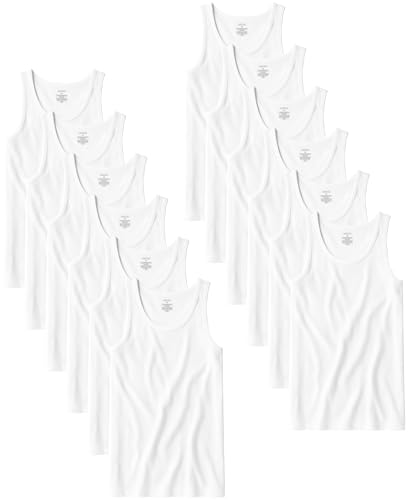 Andrew Scott Men's A-Shirt Tank Top 12 Pack XL White - Cotton Athletic Undershirts
