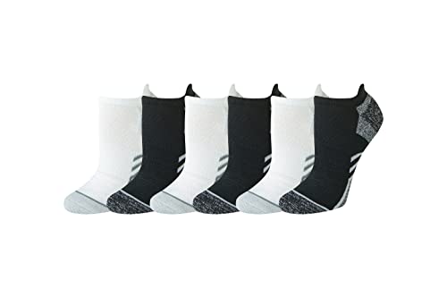 Women's Cushioned Low Cut Athletic Socks, 6 Pairs - Black/White