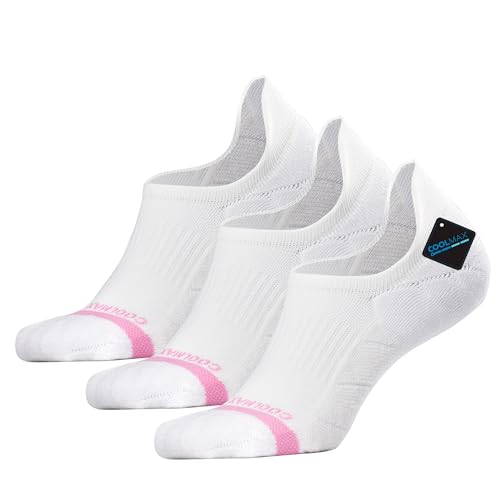 BRISIRA 3 Pairs Women's Bamboo Viscose Coolmax Running No Show Athletic Socks, Moisture-Wicking, Low Cut, Compression, White, Size 8-10