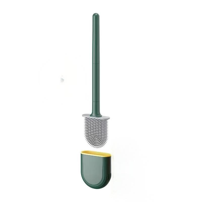 Silicone Toilet Brush with Holder - Drill-Free Wall Mount - Green