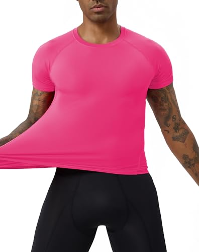 Men's Short Sleeve Compression Shirt - Moisture-Wicking Gym Top - Rose, XXL