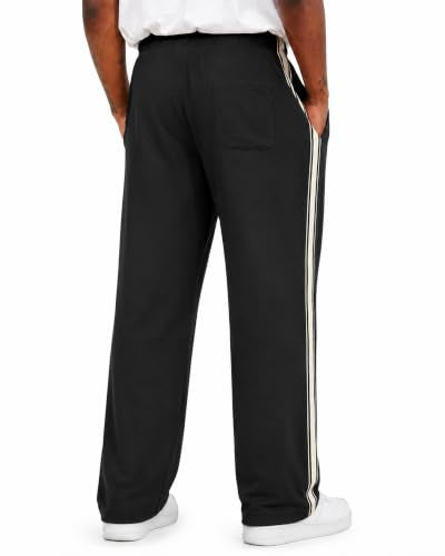Men's Baggy Open Bottom Sports Sweatpants with Side Stripes