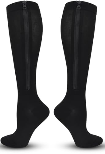 Zipper Compression Socks - Medical Knee-High Support L-Black