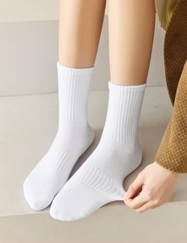 Womens Cotton Crew Socks - Lightweight Athletic Gym Socks - 5 Pack