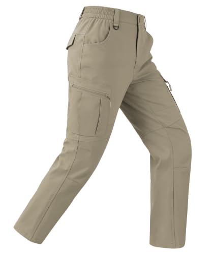 Buyboxs Men's Waterproof Cargo Hiking Pants 32W x 30L Khaki - Lightweight, Quick Dry Outdoor Travel Pants with 6 Pockets