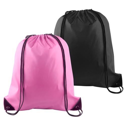 Drawstring Backpack Set - Pink & Black - 2 Pack Cinch Sacks