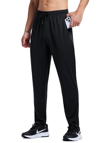 Men's Lightweight Joggers - Quick Dry Athletic Sweatpants with Pockets - Black, XX-Large