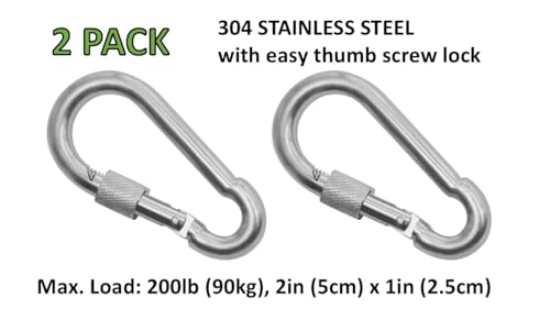 Heavy Duty Stainless Steel Thumb Screw Carabiner Clip 5cm - 2 Pack Silver