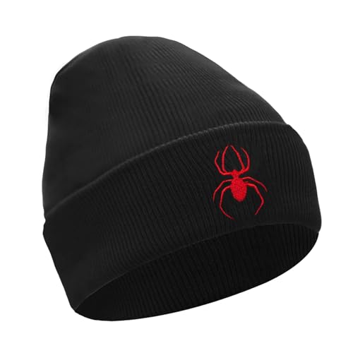 Slouchy Knitted Beanie Hat - Soft Warm Winter Skull Cap - Black Red