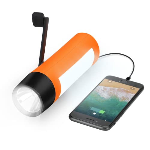 Rechargeable Hand Crank Flashlight/Generator/USB Charger for Phone and Emergency Survival Situations (Orange)
