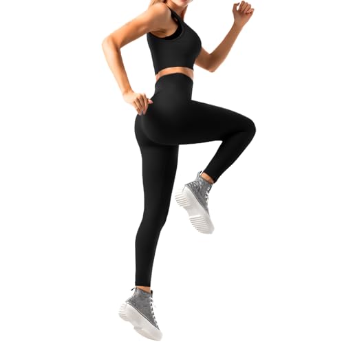 High Waisted Leggings for Women - Full Length - Black - Large-X-Large