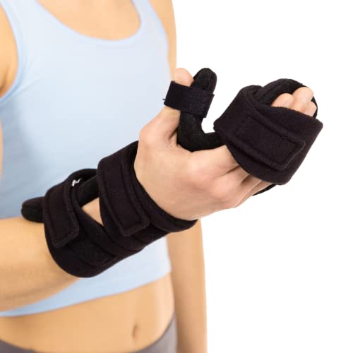 BraceAbility Soft Resting Hand Splint - Medium Right Hand Immobilizer for Finger Contractures, Post-Surgery Recovery