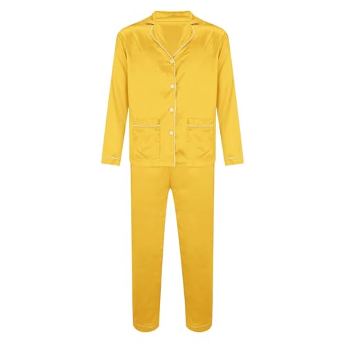 Silk Satin Christmas Family Pajamas - Long Sleeve, Yellow, Large