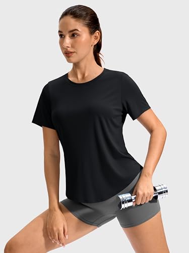 Soothfeel Women's Black Medium Short Sleeve Athletic Running T-Shirt