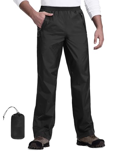 33,000ft Packable Waterproof Rain Pants for Men - Medium / 30" Inseam, Black, Hiking & Outdoor